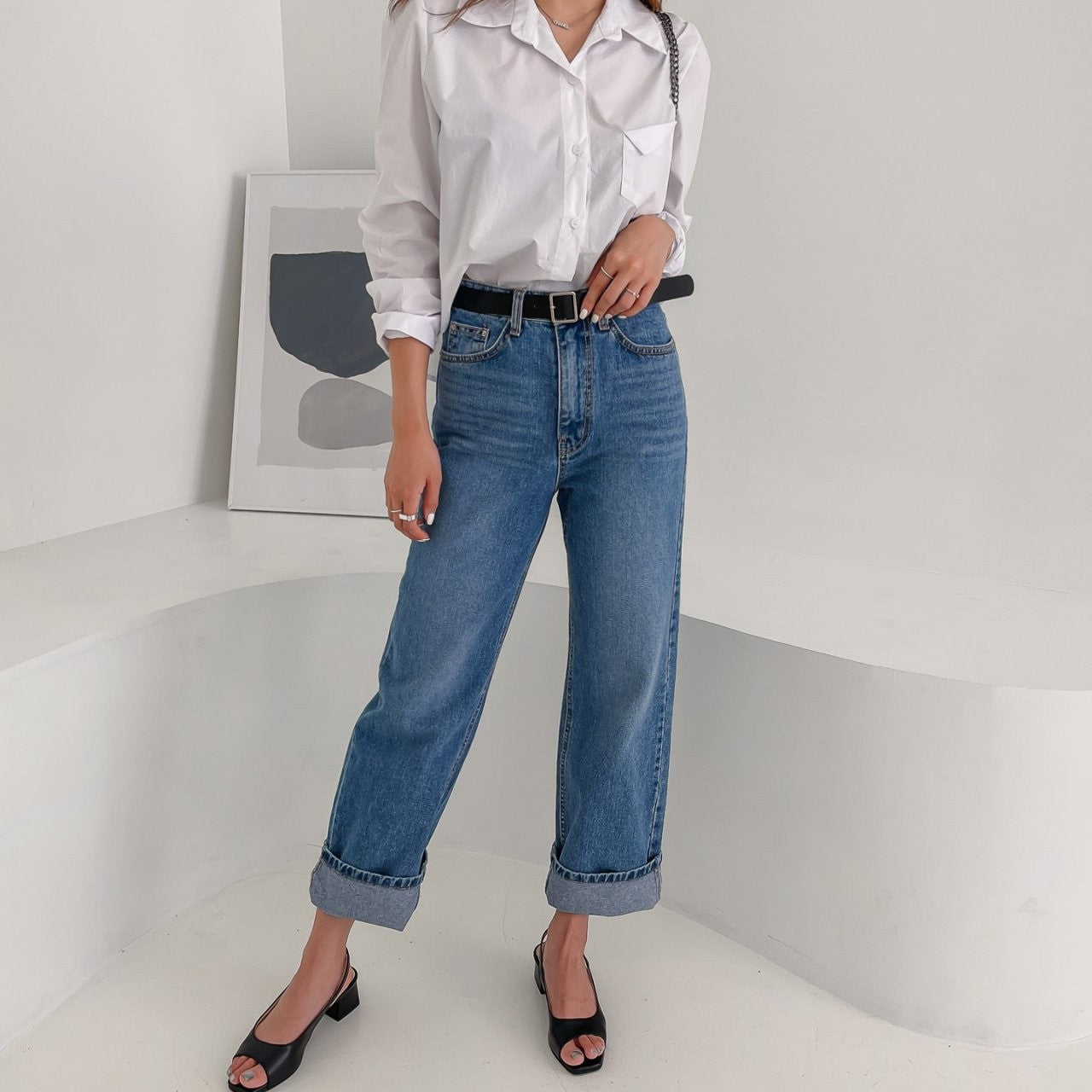 Wide denim pants