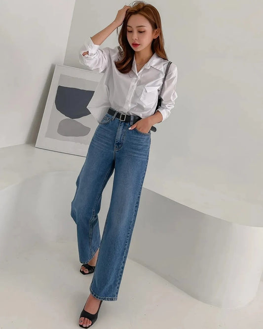 Wide denim pants