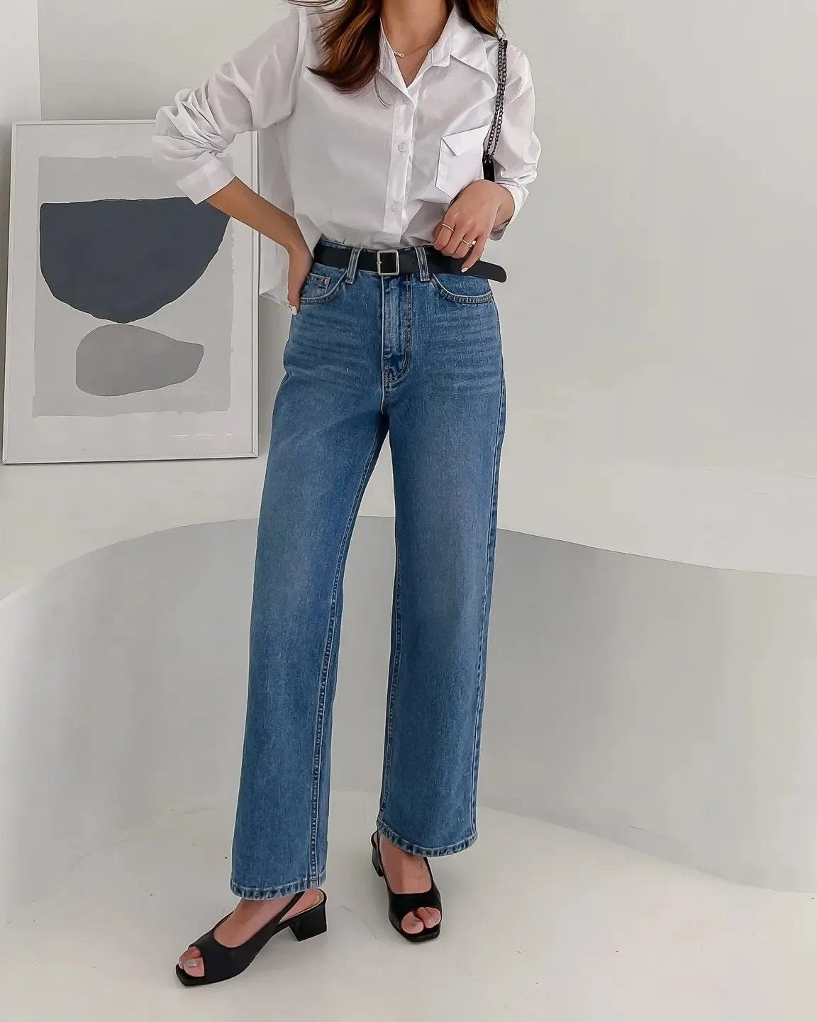 Wide denim pants