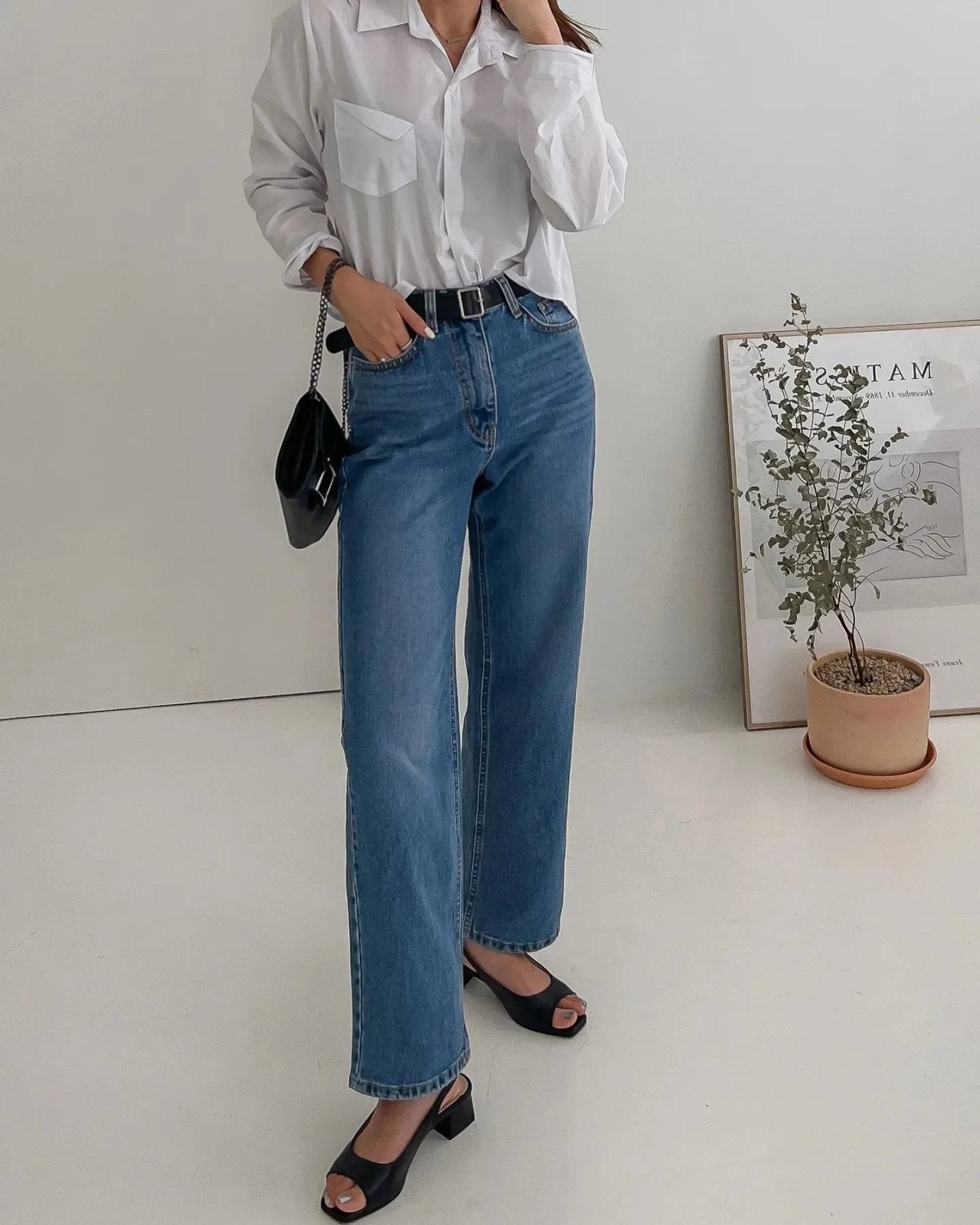 Wide denim pants