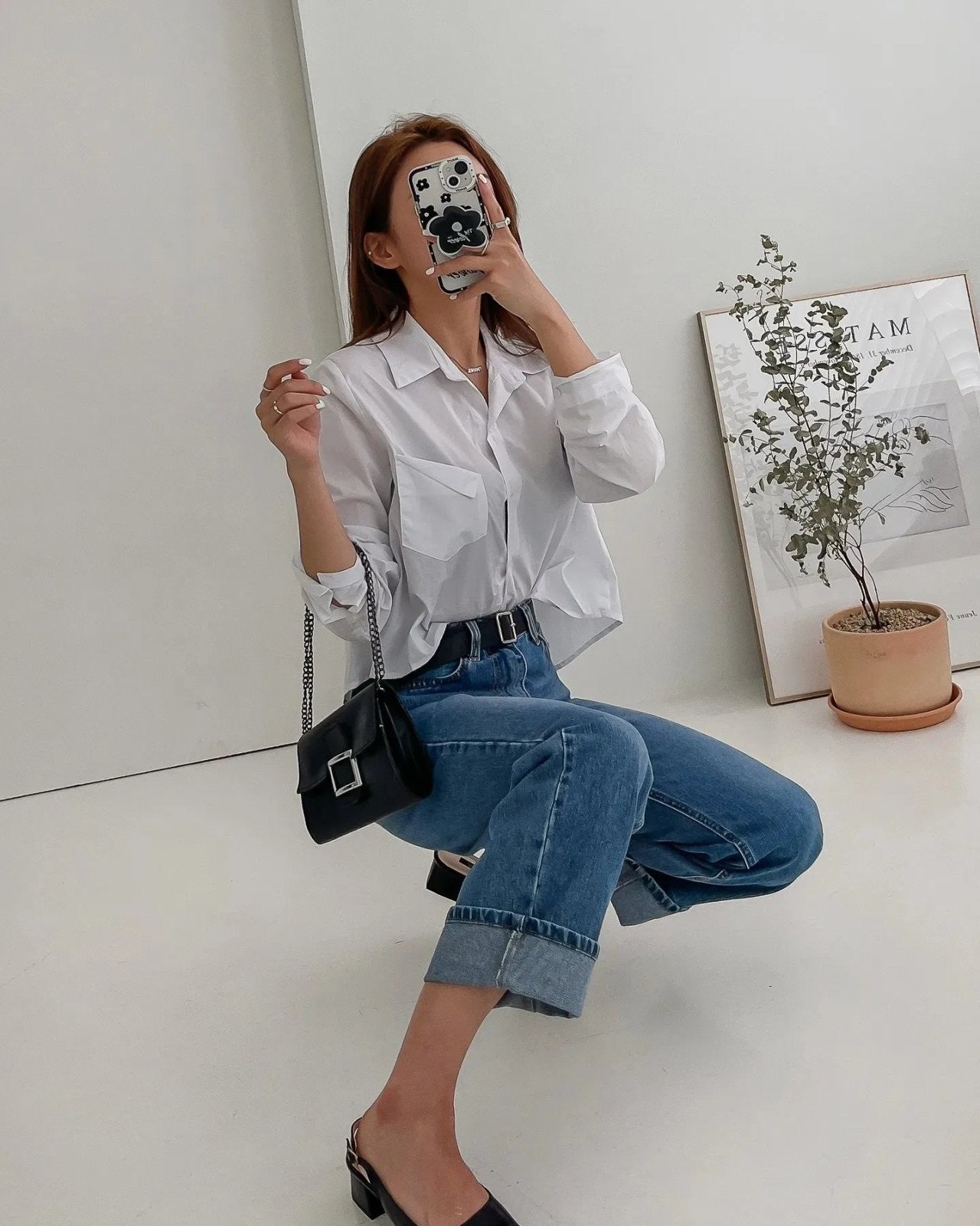 Wide denim pants