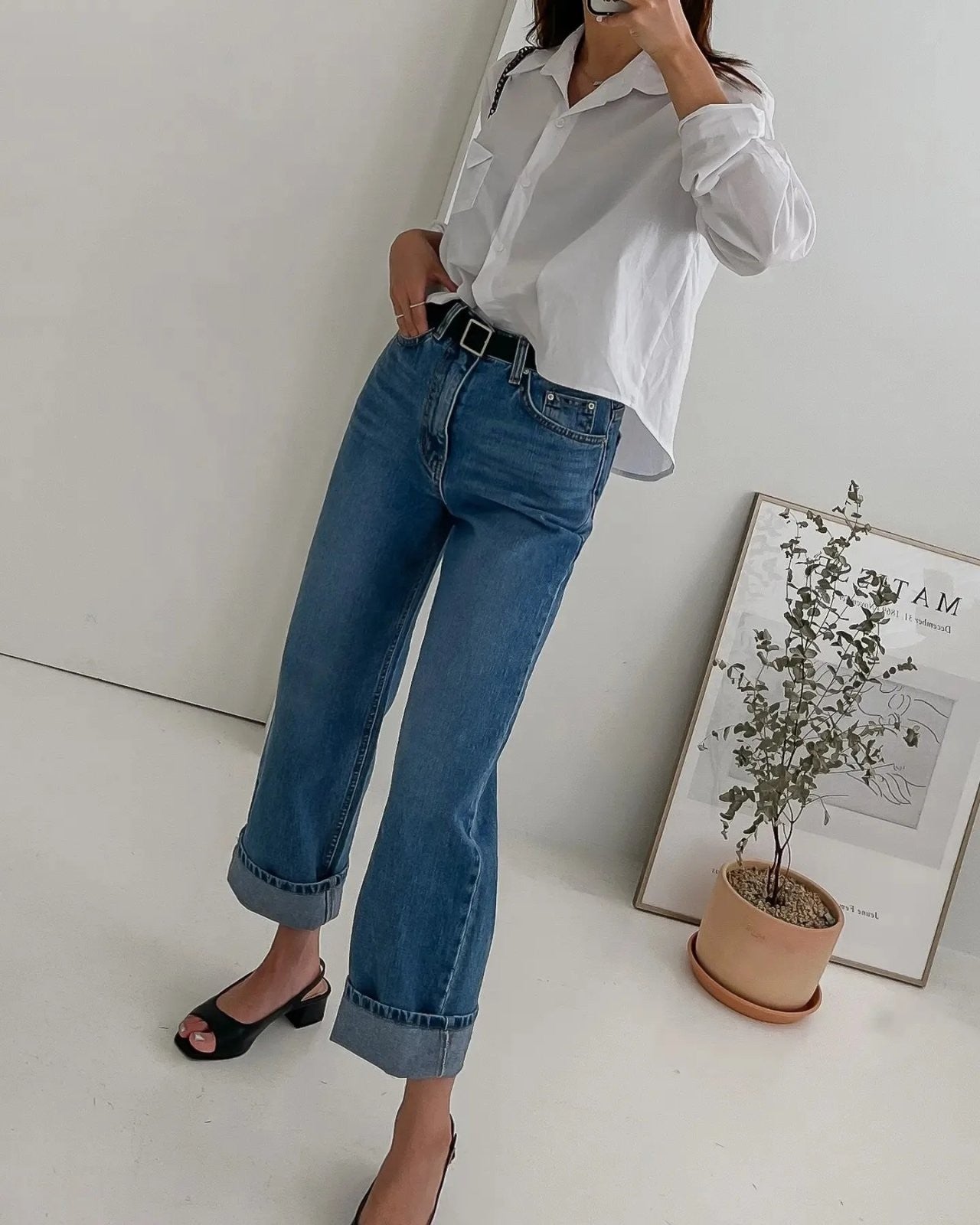 Wide denim pants