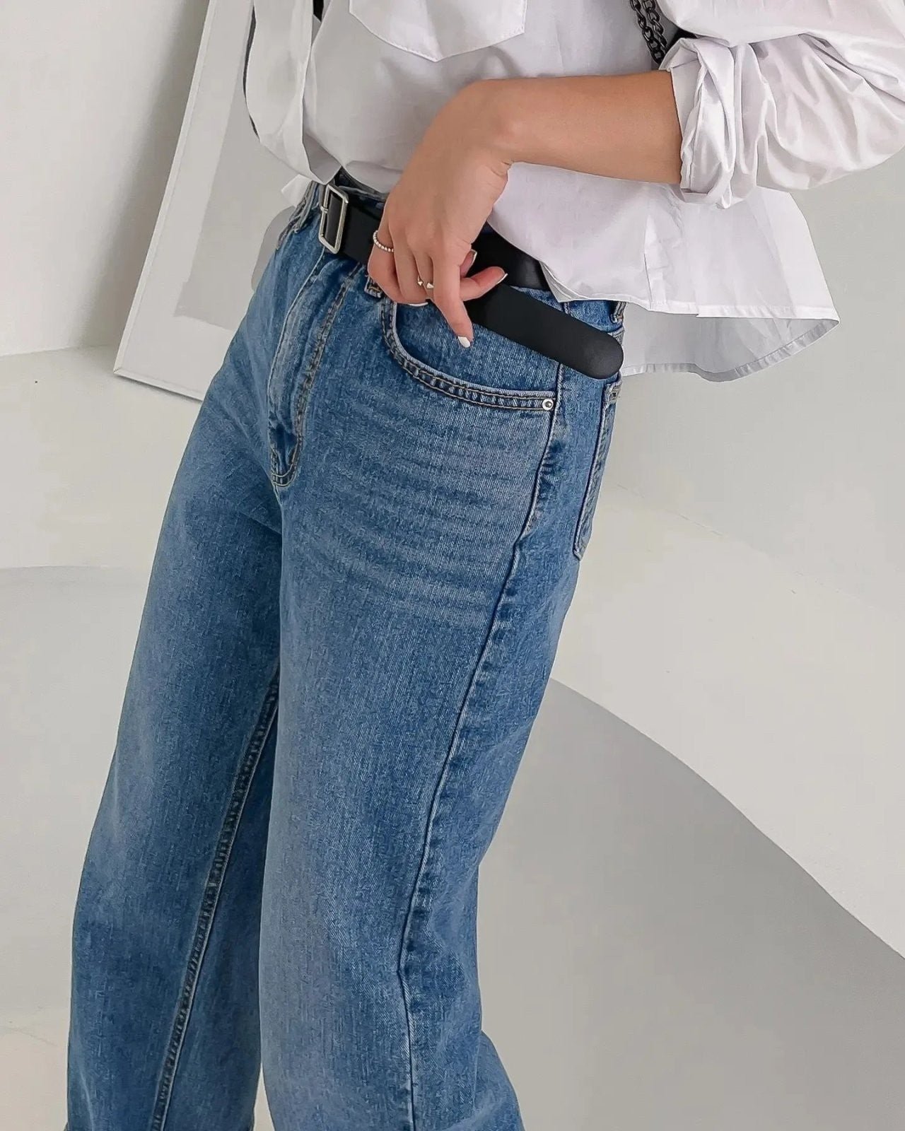 Wide denim pants