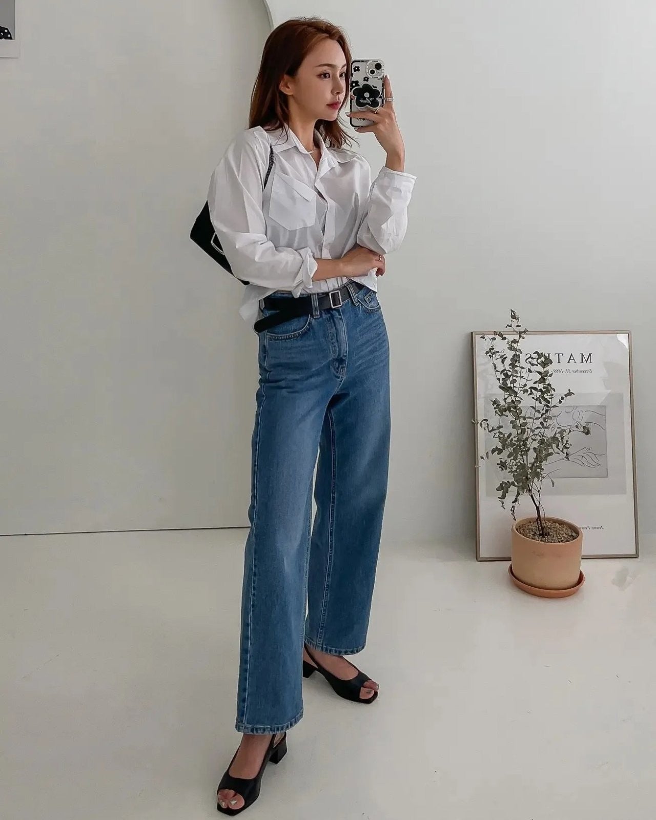 Wide denim pants