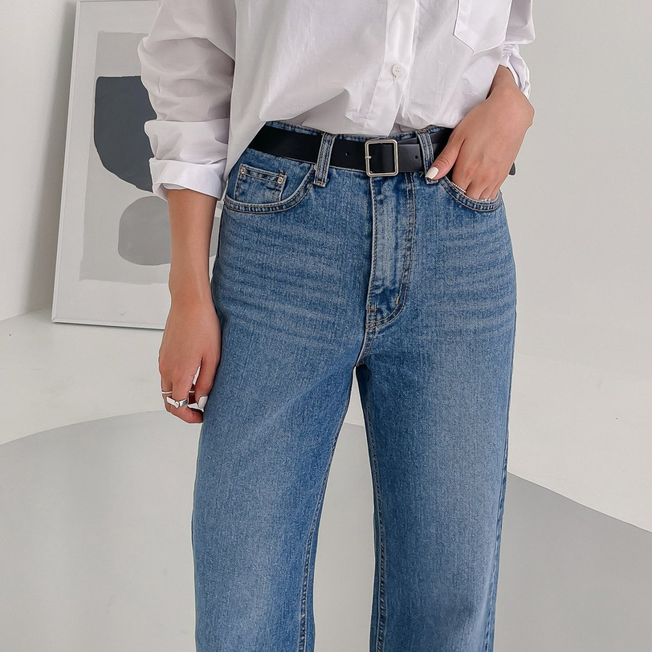 Wide denim pants