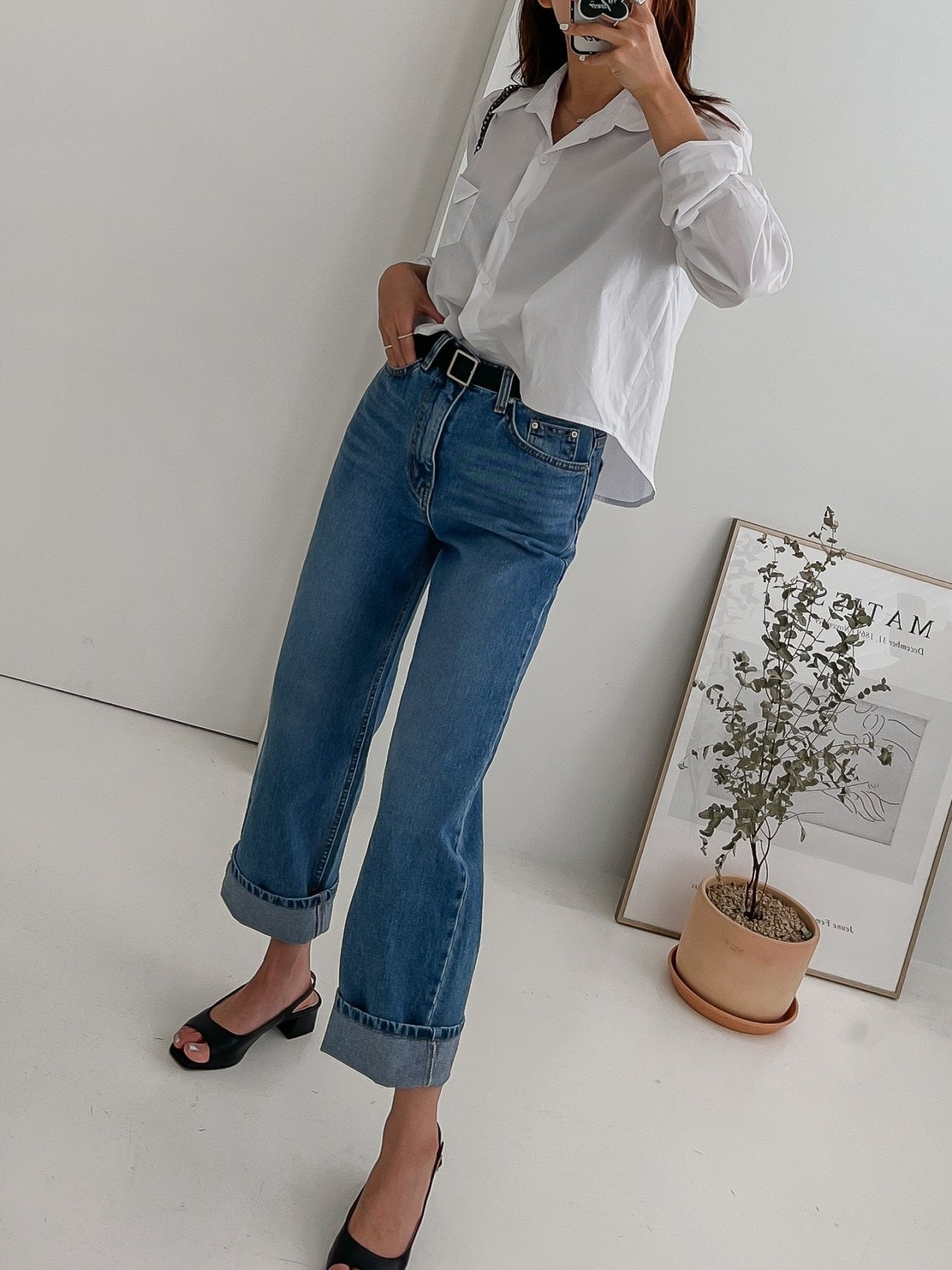 Wide denim pants