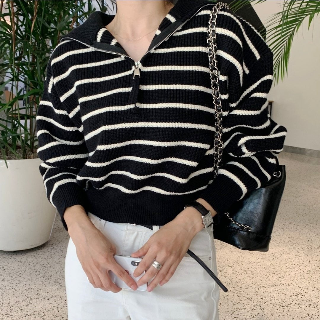 Zip up Stripe Knit