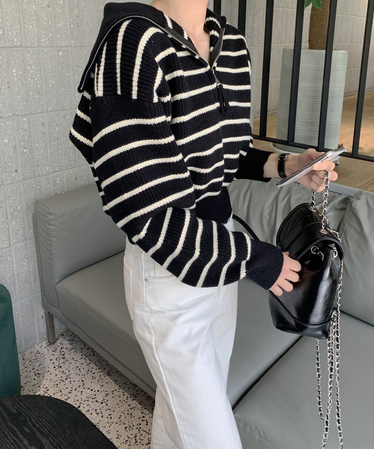 Zip up Stripe Knit