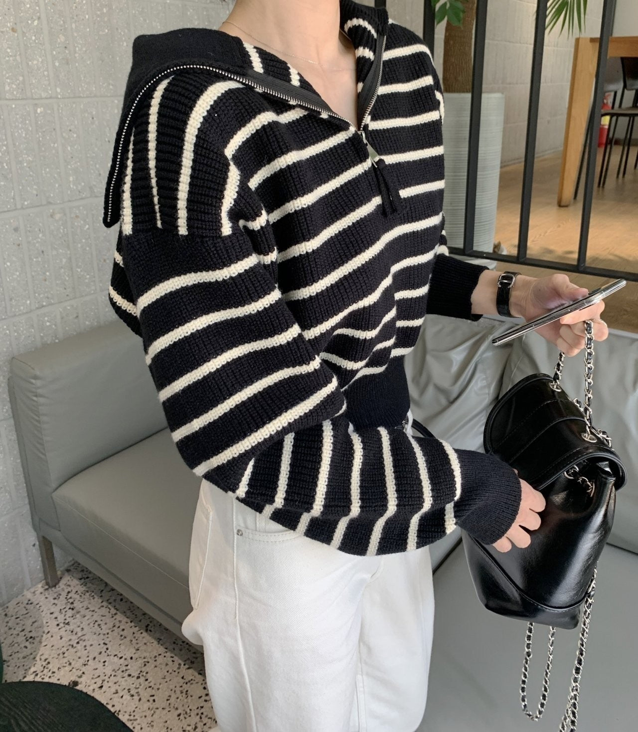 Zip up Stripe Knit