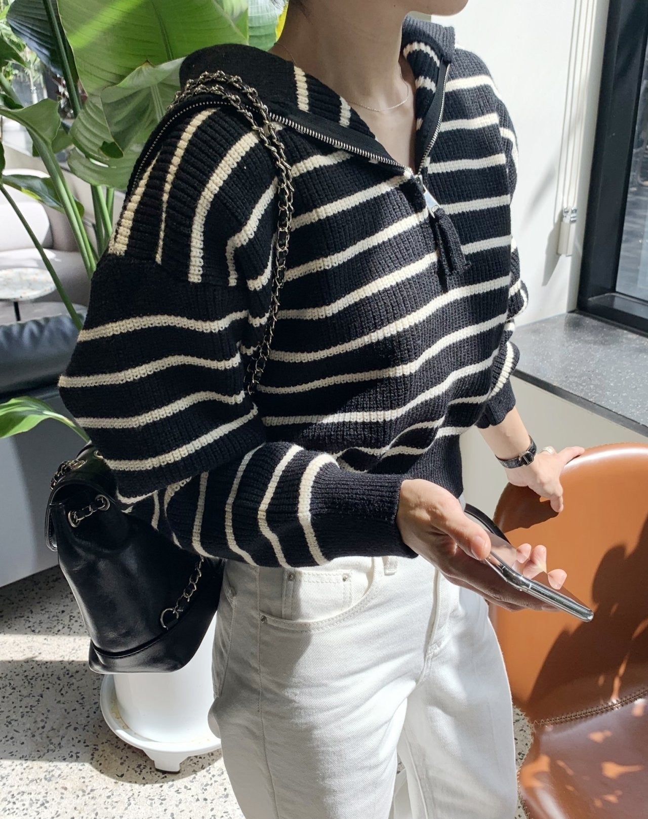 Zip up Stripe Knit