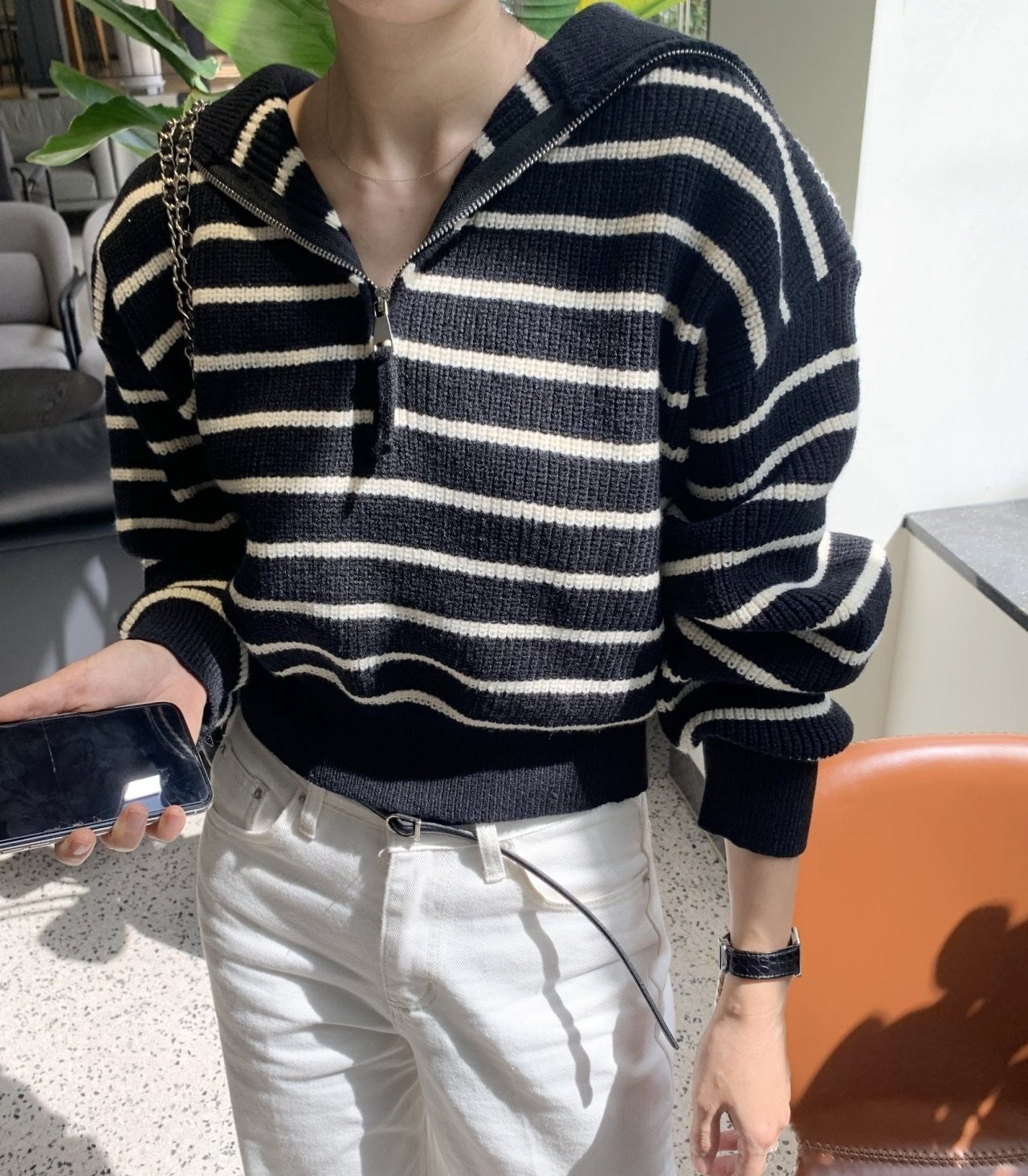 Zip up Stripe Knit