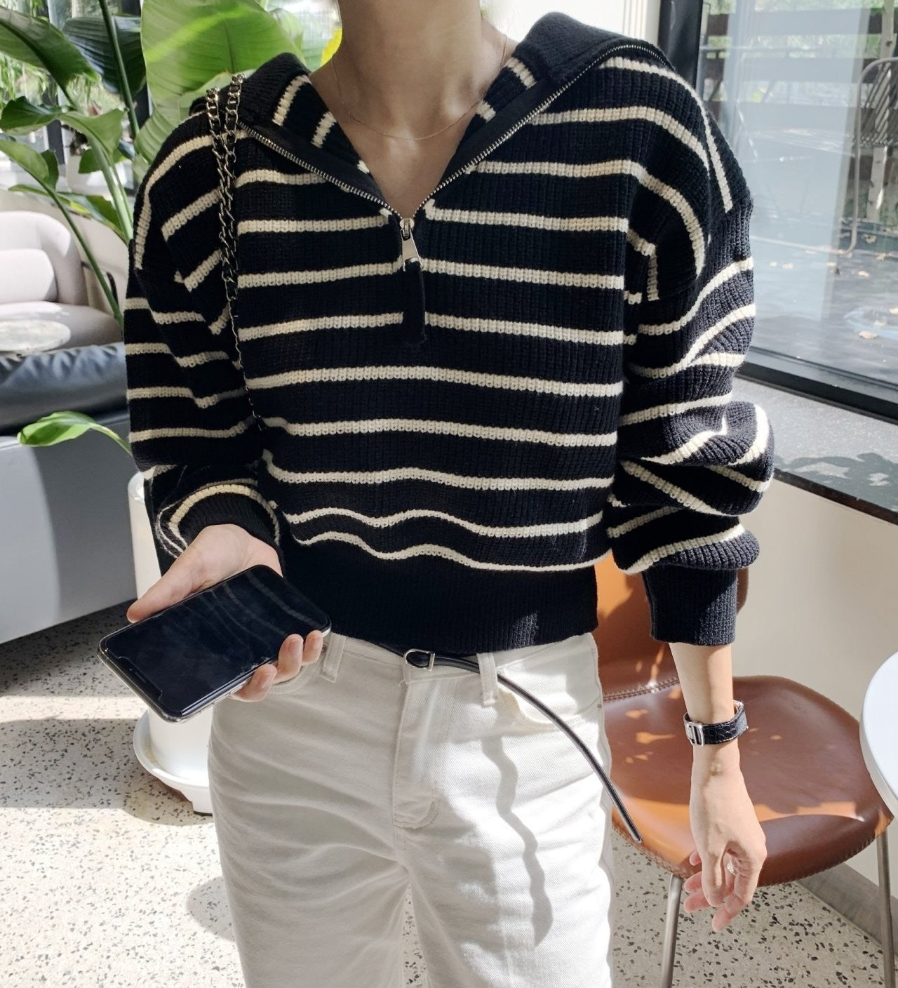 Zip up Stripe Knit
