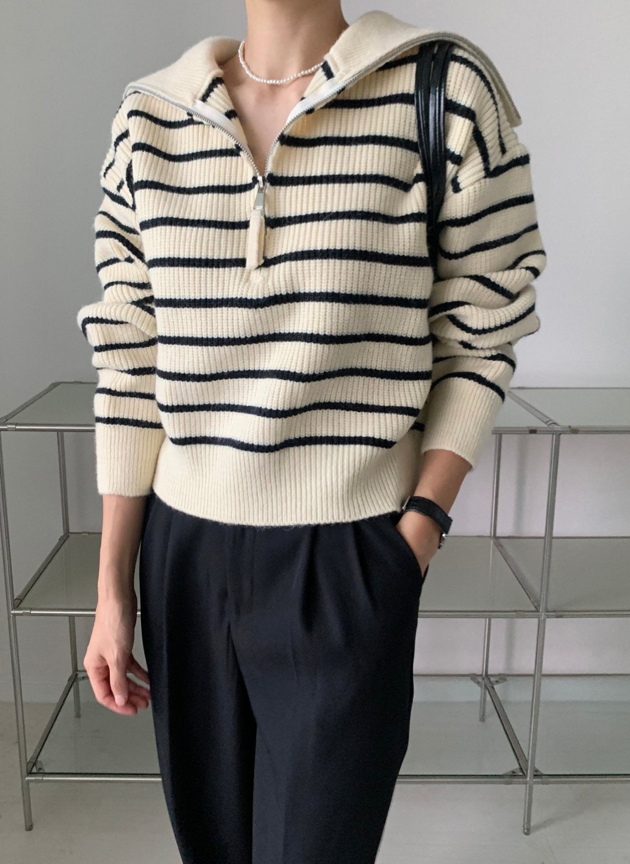 Zip up Stripe Knit