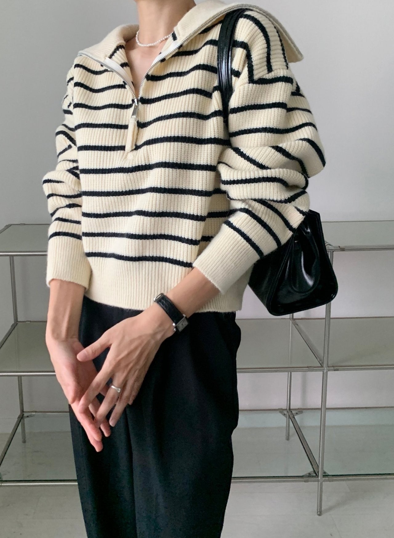 Zip up Stripe Knit