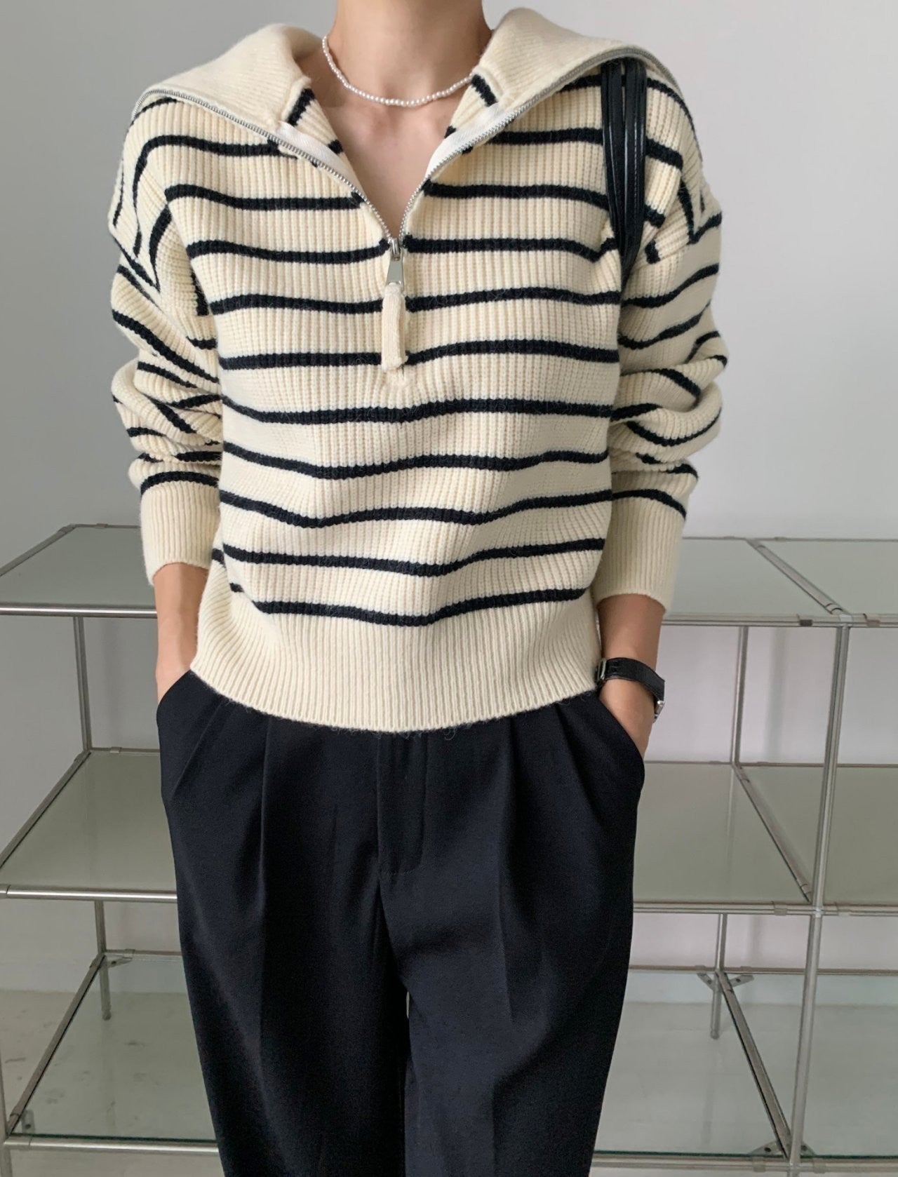Zip up Stripe Knit